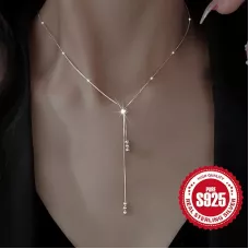 エレガントな925スターリングシルバーのY字型ネックレス